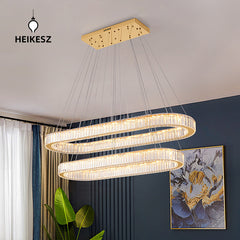 HEIKESZ Modern simple crystal chandelier living room dining room lighting luxury creative led double oval bar table home dining room lamp lighting fixtures for celling lighting