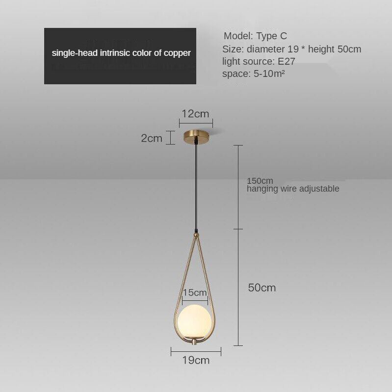 HEIKESZ Nordic Modern Glass Chandelier for Bedroom Dining Room Study Bar LED Ceiling Light Copper Round Hanging Lamp Creative Living Room Lighting