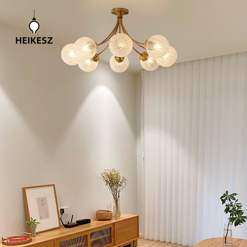 HEIKESZ French light luxury bedroom ceiling lamp American medieval vintage living room lamp dining room study all copper glass chandelier lamp light fixtures for celling lights