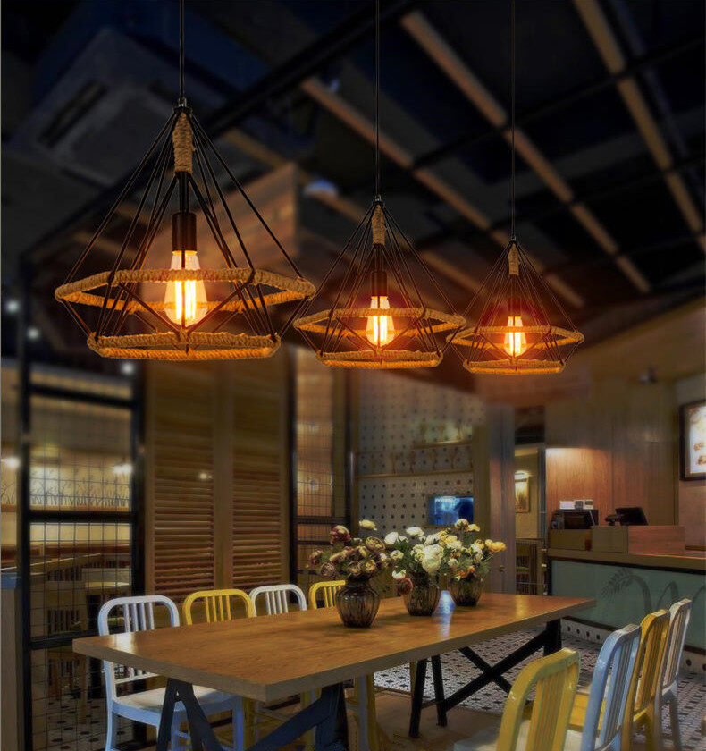 HEIKESZ Nordic Restaurant Creative Single-Head Three-Head Loft Chandelier Art Diamond Iron Industrial Retro Bar Chandelier american style retro outdoor indoor retro bedroom lamp american-style Industrial wind