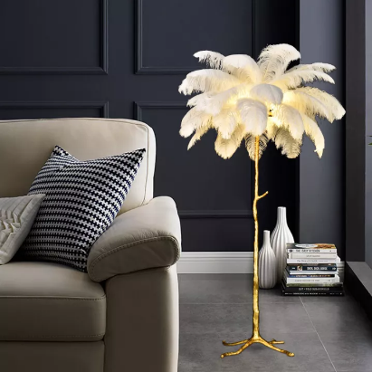 HEIKESZ Resin Feather Floor Lamp for Living Room Bedroom Nordic Style Atmosphere Light Luxury Copper Base Ins Trendy Lighting
