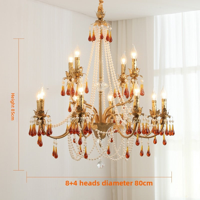 HEIKESZ Crystal chandelier French living room water drop lamp dining room lamp American hotel villa living room hall lamp light fixtures for celling lights