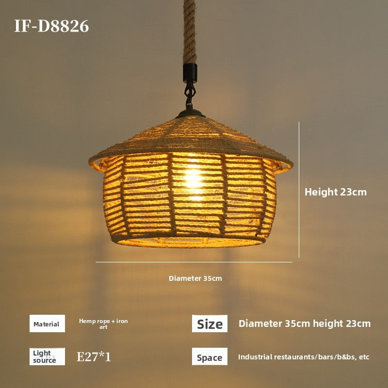 HEIKESZ Vintage Rope Ceiling Light Industrial Iron Pendant Lamp for Restaurant Bar Clothing BBQ Shop Retro Decor Commercial Lighting