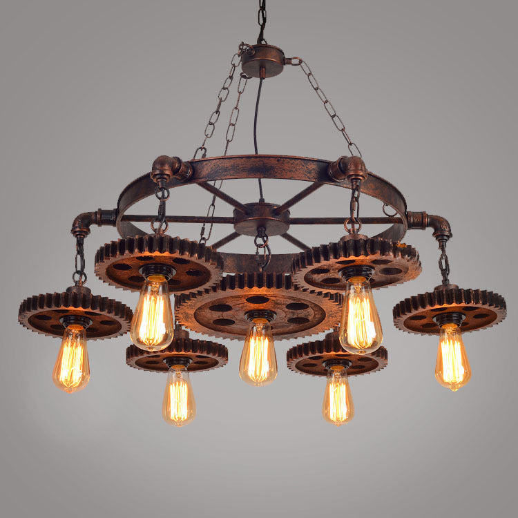 HEIKESZ LOFT Industrial Style Restaurant Coffee Shop Bar Chandelier Retro Creative Gear Clothing Store Bar Cafe Decorative Light LED Light for Bedroom Night Aesthetic Room Lamp