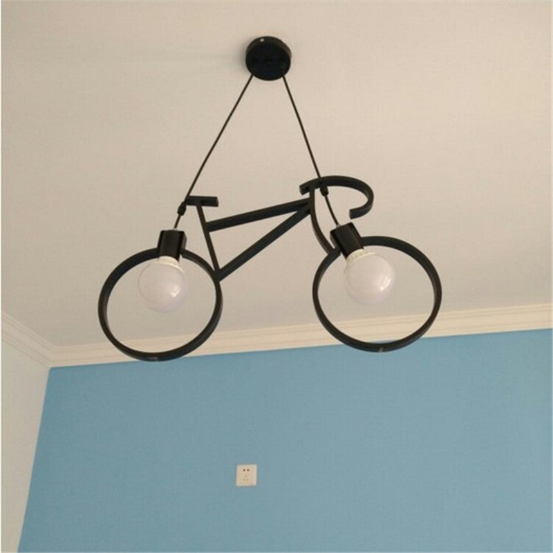 HEIKESZ Modern Minimalist Creative Bicycle Chandelier Living Room Bedroom Children's Room Balcony Study Room Decoration Bar Counter Iron Droplight LED Light for Bedroom Night Aesthetic Room Lamp