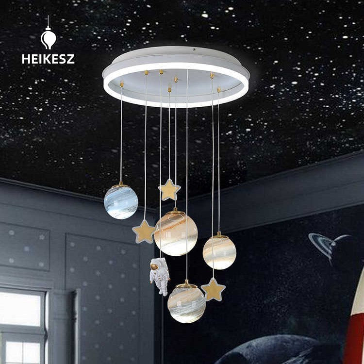 HEIKESZ Kids Room Ceiling Light Nordic Creative Cartoon Earth Astronaut Space Planet Lamp for Boys Girls Bedroom