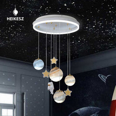 HEIKESZ Kids Room Ceiling Light Nordic Creative Cartoon Earth Astronaut Space Planet Lamp for Boys Girls Bedroom