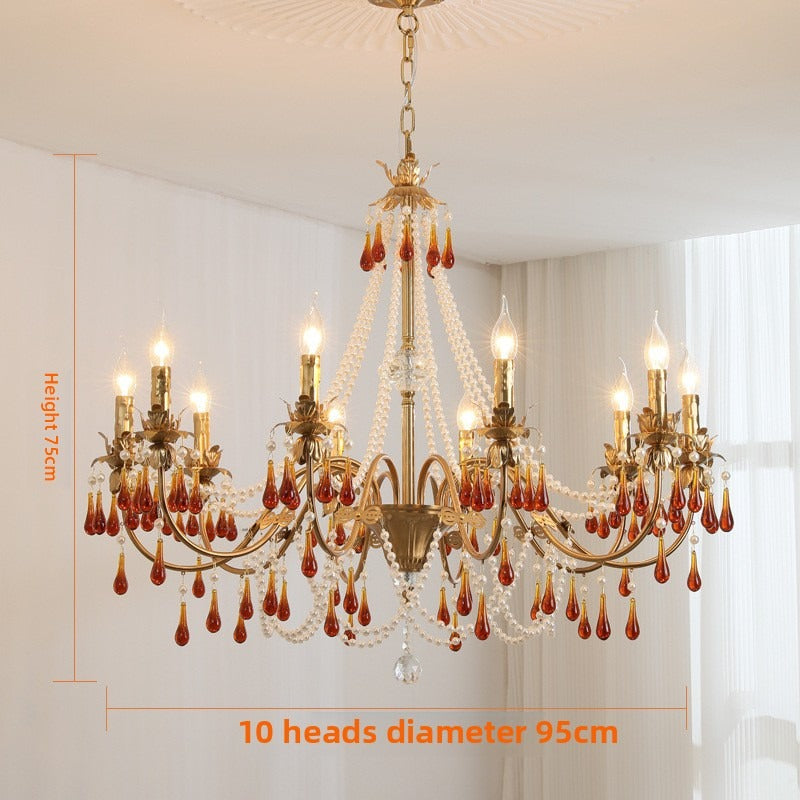 HEIKESZ Crystal chandelier French living room water drop lamp dining room lamp American hotel villa living room hall lamp light fixtures for celling lights