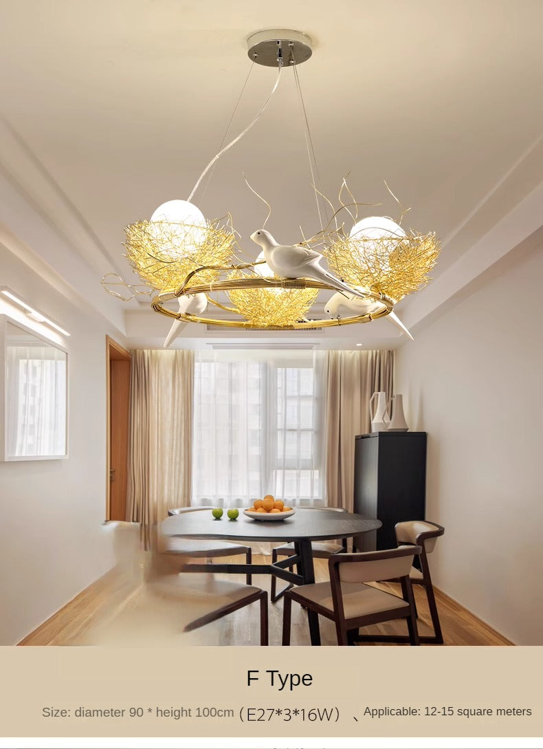 HEIKESZ Nordic Chandelier Modern Bird's Nest Design Warm Light Fixture for Living Room Bedroom Restaurant Art Lighting