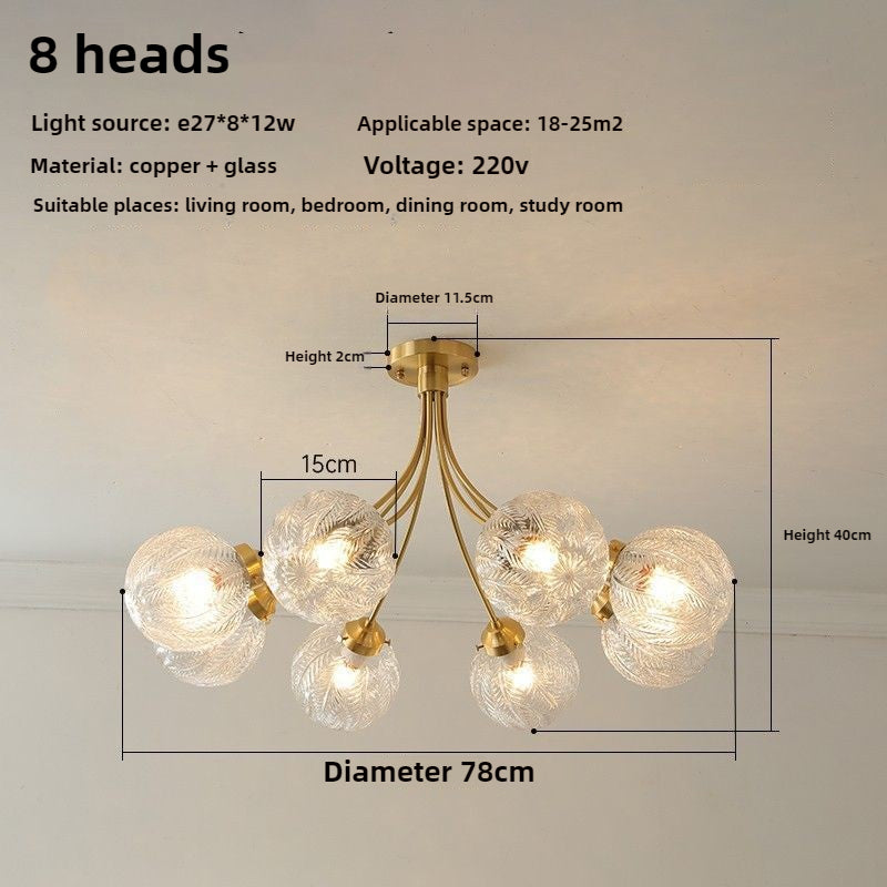HEIKESZ French light luxury bedroom ceiling lamp American medieval vintage living room lamp dining room study all copper glass chandelier lamp light fixtures for celling lights