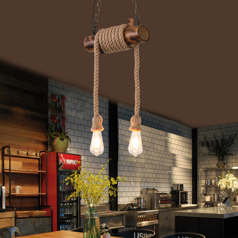 HEIKESZ American Retro Industrial Wind Rope Pendant Lamp Restaurant Coffee Shop Chuangyu Bamboo Nostalgic Lamps Bar Personality Pendant Lamp LED Light for Bedroom Night Aesthetic Room Lamp