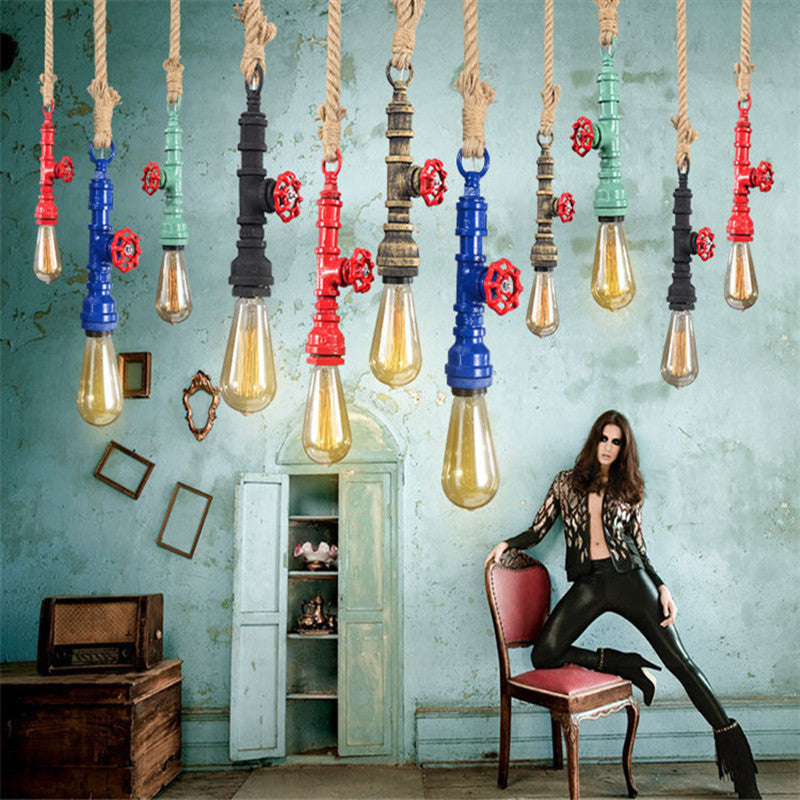 HEIKESZ American retro water pipe ceiling light restaurant coffee shop creative clothing store LOFT industrial style multi head combination light