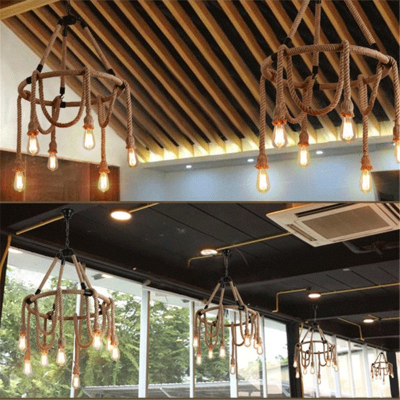 HEIKESZ Retro Industrial Wind Rope Pendant Lamp Restaurant Coffee Shop American Country Internet Coffee Clothing Store Snack Milk Tea Shop Pendant Lamp LED Light for Bedroom Night Aestitic Room Lamp