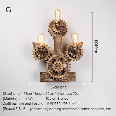 HEIKESZ Cross-Border American Retro Industrial Style Restaurant Bar Internet Coffee Personality Creative Wall Lamp Aisle Corridor Gear Decorative Light LED Light for Bedroom Night Aesthetic Room Lamp
