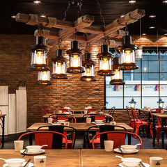 HEIKESZ Exclusive for Cross-Border American Retro Industrial Style Chandelier Dining Room/Living Room Coffee Shop Bar Counter Creative Solid Wood Ceiling Lamp LED Light for Bedroom Night Aesthetic Room Lamp