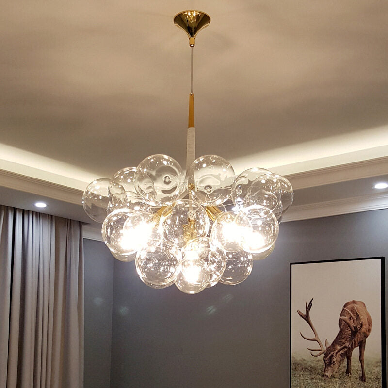 HEIKESZ Modern Minimalist Glass Bubble Chandelier LED Lighting for Living Room Bedroom Dining Room Nordic Ins Design