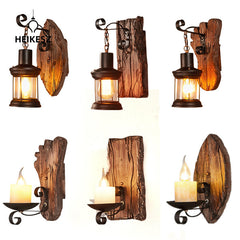 HEIKESZ Vintage Industrial Wall Light American Retro Style Wooden Sconce for Bar Cafe Bedroom Corridor Unique Ship Wood Design