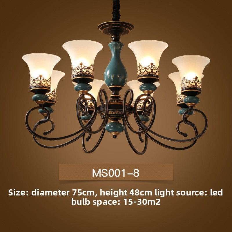HEIKESZ Ceramic living room chandelier dining room light bedroom study light simple European lighting luxury atmosphere American retro lamp light fixtures for celling light