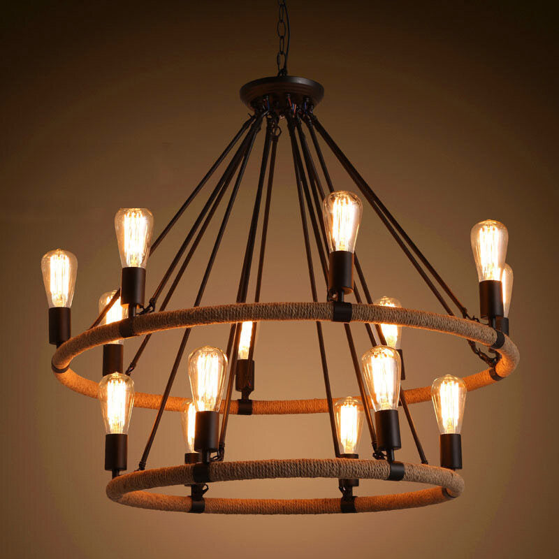 HEIKESZ American Country Double Layer Rope Ceiling Lamp Nordic Cafe Creative Lamps Retro Bedroom Chandelier american style retro outdoor indoor retro bedroom lamp american-style Industrial wind