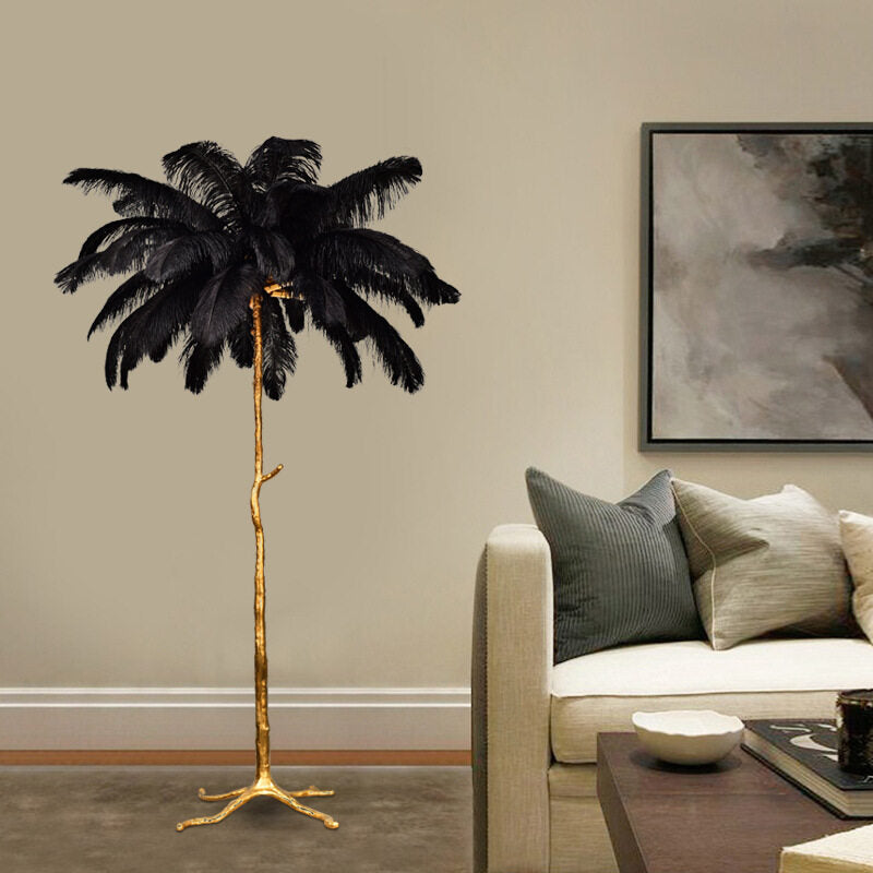 HEIKESZ Resin Feather Floor Lamp for Living Room Bedroom Nordic Style Atmosphere Light Luxury Copper Base Ins Trendy Lighting