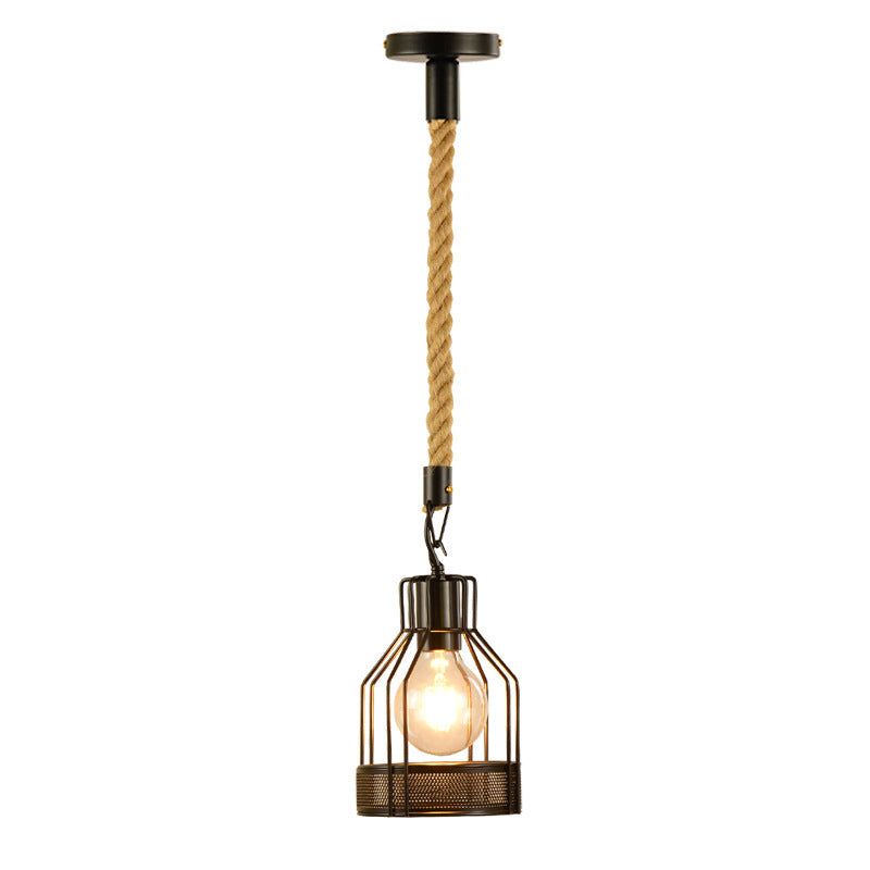 HEIKESZ Retro Industrial Style Creative Small Iron Cage Pendant Lamp Dining Room Bar Bedroom Balcony Light Nordic Simple Coffee Shop Pendant Lamp LED Light for Bedroom Night Aesthetic Room Lamp