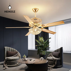 American Luxury Crystal Ceiling Fan Light with Remote Control Variable Frequency for Living Room Bedroom Dining Room