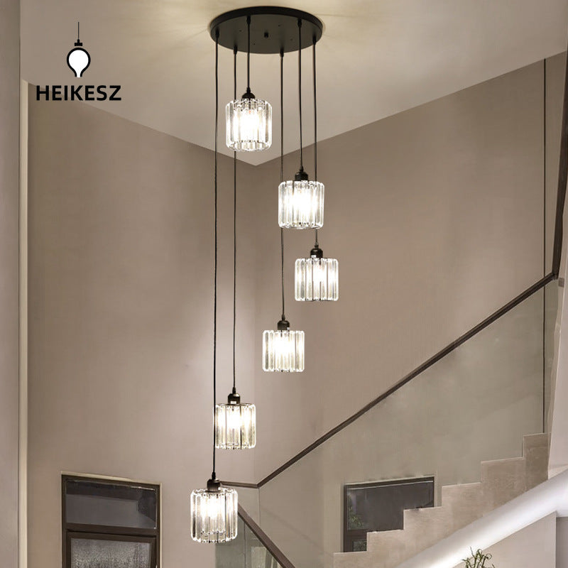 HEIKESZ Personalized rotating staircase chandelier modern minimalist creative duplex floor living room Nordic villa staircase crystal chandelier lamp lighting fixtures for celling lighting