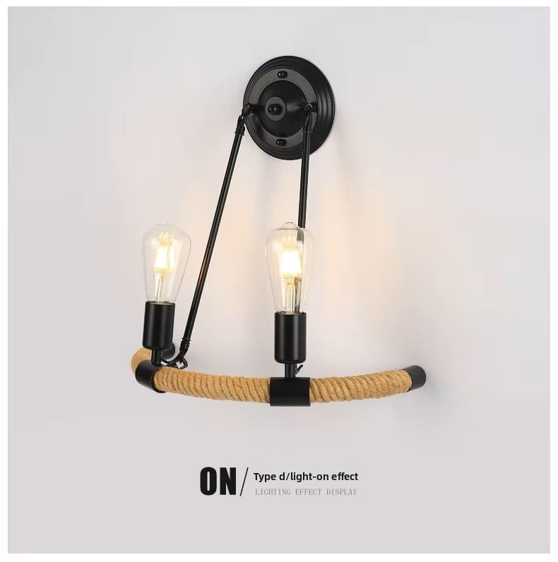 HEIKESZ Vintage Industrial Wall Light Rustic Iron Sconce with Rope Design for Cafe Bar Restaurant Corridor