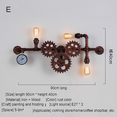 HEIKESZ Cross-Border American Retro Industrial Style Restaurant Bar Internet Coffee Personality Creative Wall Lamp Aisle Corridor Gear Decorative Light LED Light for Bedroom Night Aesthetic Room Lamp