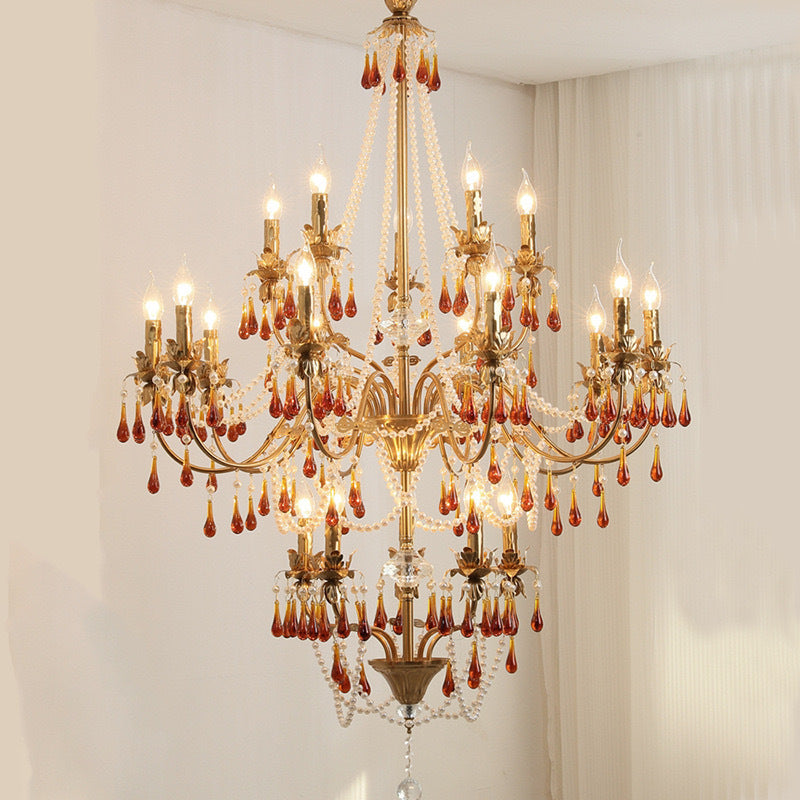 HEIKESZ Crystal chandelier French living room water drop lamp dining room lamp American hotel villa living room hall lamp light fixtures for celling lights