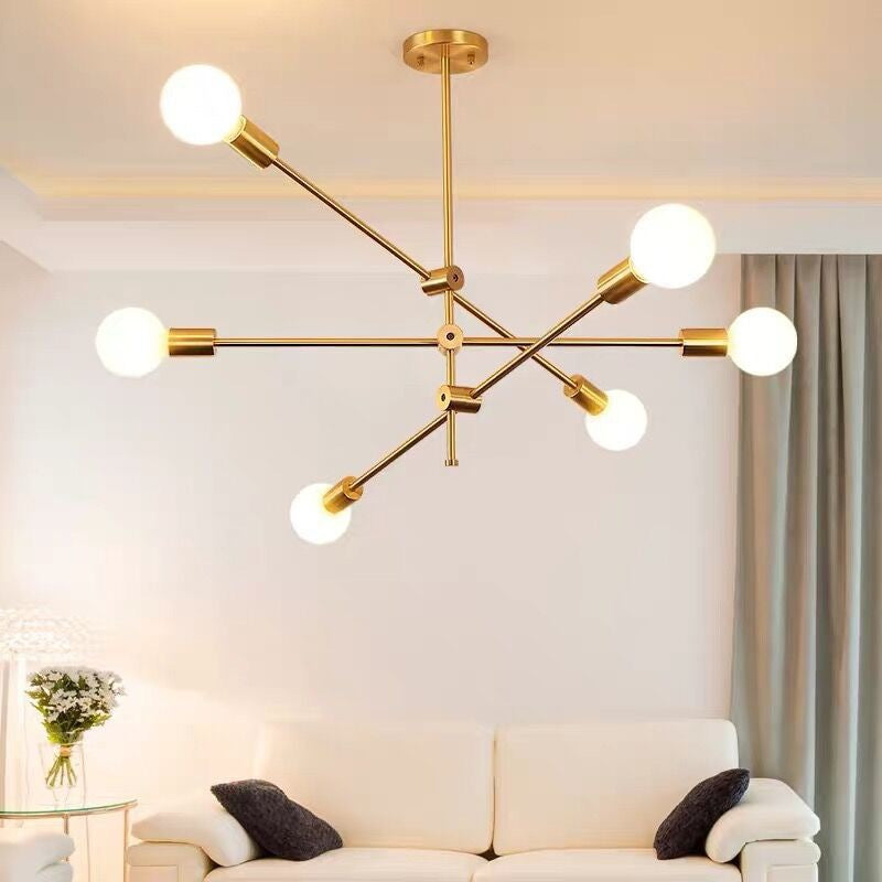 HEIKESZ Nordic Style Living Room Lamp Amazon Cross-Border American Golden Creative Dining Room Bedroom Study Led Wrought Iron Rod-Type Chandelier LED Light for Bedroom Night Aesthetic Room Lamp