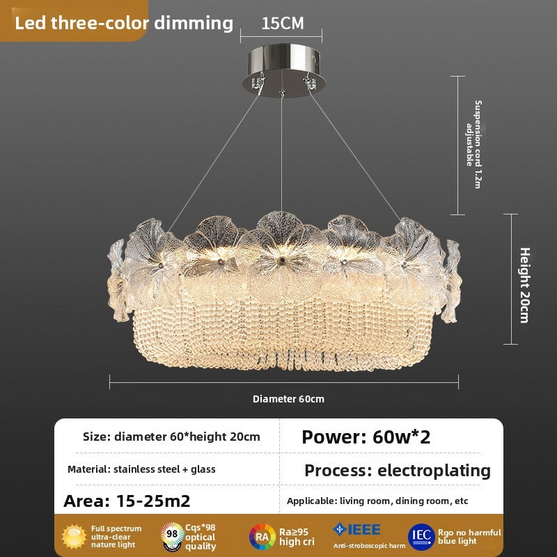 HEIKESZ Full Spectrum French Luxury Crystal Flower Ceiling Light for Living Room Bedroom Dining Room Glass Design