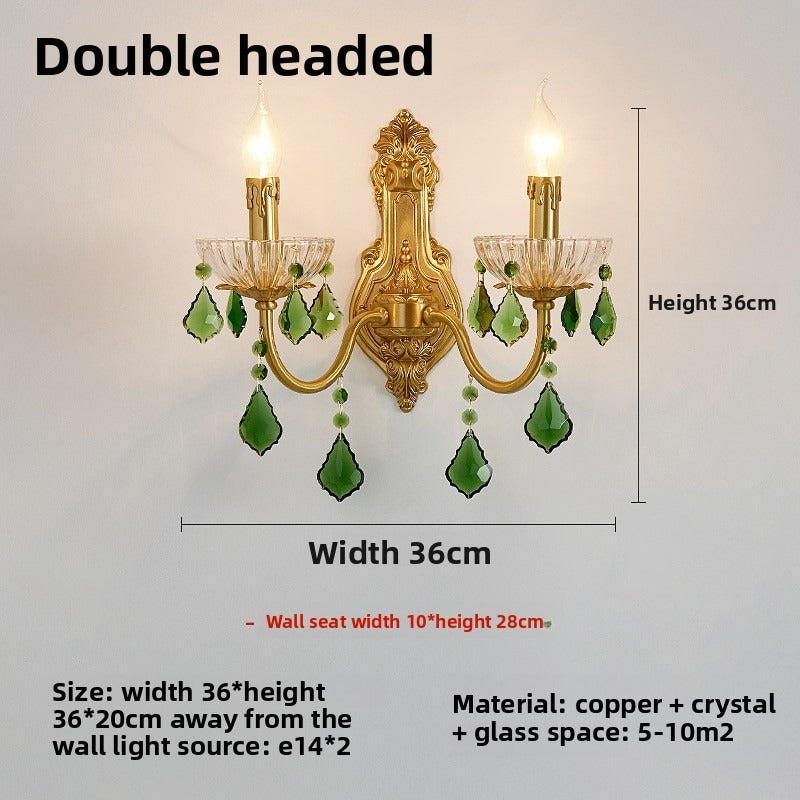 HEIKESZ Vintage American Brass Wall Light with Crystal for Living Room Bedroom Study French Luxury Sconce Candle Lamp