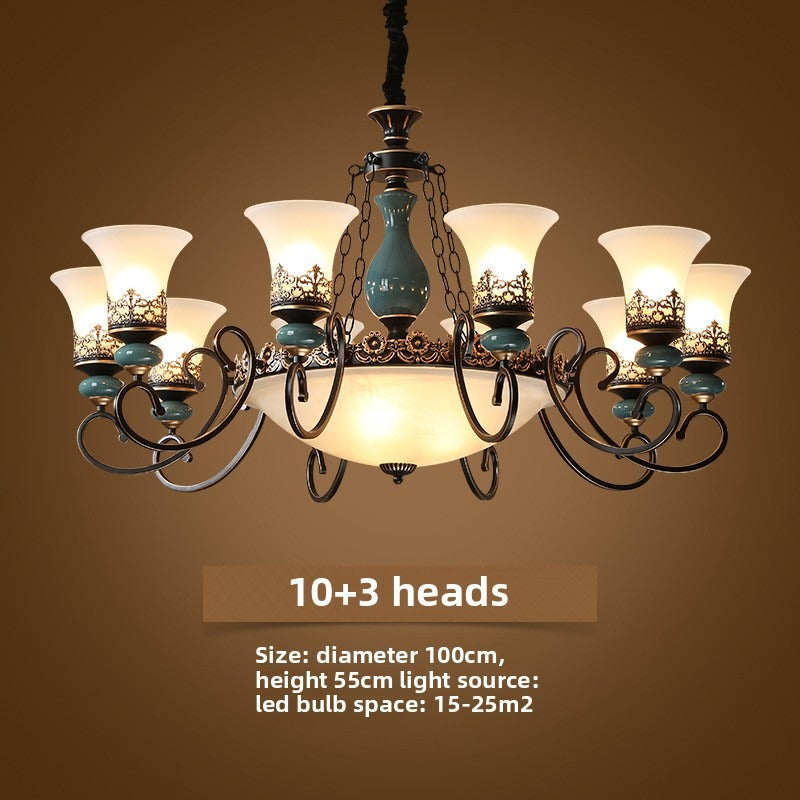 HEIKESZ Ceramic living room chandelier dining room light bedroom study light simple European lighting luxury atmosphere American retro lamp light fixtures for celling light