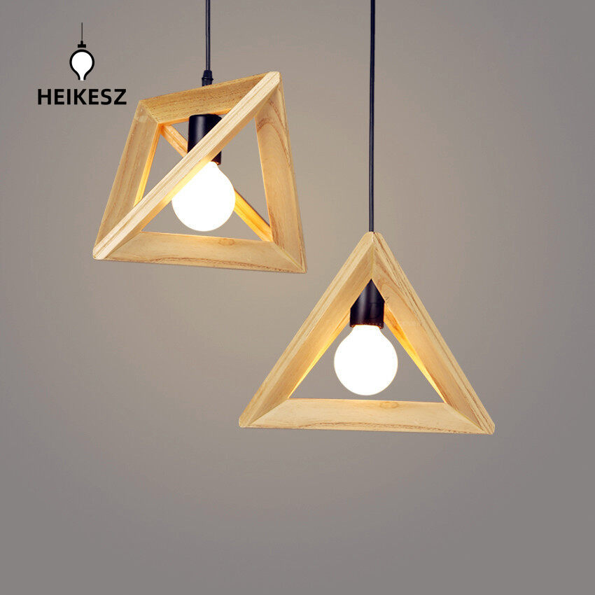HEIKESZ Chinese Style Wooden Decoration Bedroom Living Room Cafe Dining-Room Lamp Triangle Wooden Frame Solid Wood Geometric Chandelier American Style retro outdoor indoor retro bedroom lamp american-style Industrial wind