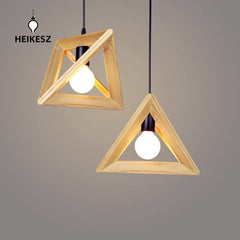 HEIKESZ Chinese Style Wooden Decoration Bedroom Living Room Cafe Dining-Room Lamp Triangle Wooden Frame Solid Wood Geometric Chandelier American Style retro outdoor indoor retro bedroom lamp american-style Industrial wind