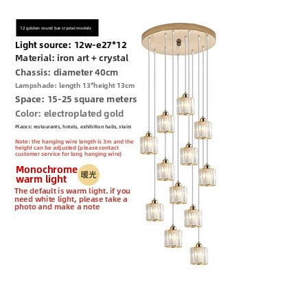 HEIKESZ Personalized rotating staircase chandelier modern minimalist creative duplex floor living room Nordic villa staircase crystal chandelier lamp lighting fixtures for celling lighting