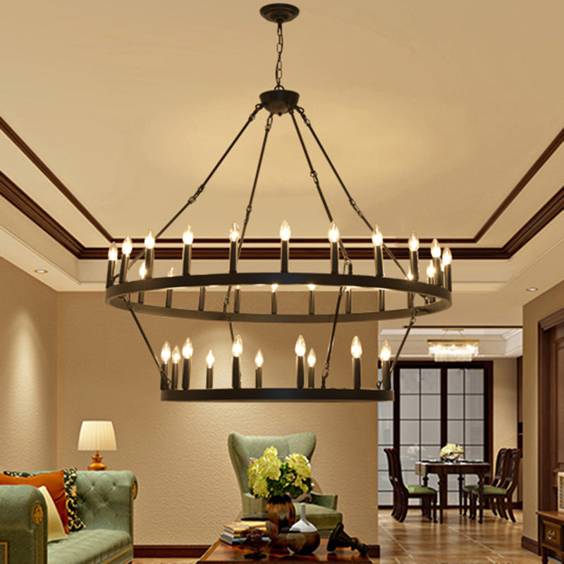 HEIKESZ Farmhouse Industrial Country Black Wheel Chandelier Roundhouse Dining Room Bedroom Hall Living Room Chandelier