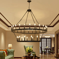 HEIKESZ Farmhouse Industrial Country Black Wheel Chandelier Roundhouse Dining Room Bedroom Hall Living Room Chandelier