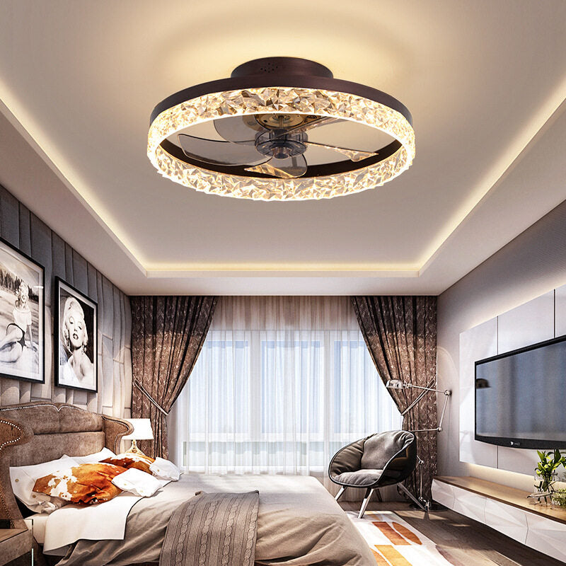 Nordic Modern Ceiling Fan Light Simple Round Frequency Conversion Fan Lamp with LED Lighting for Home Office Bedroom