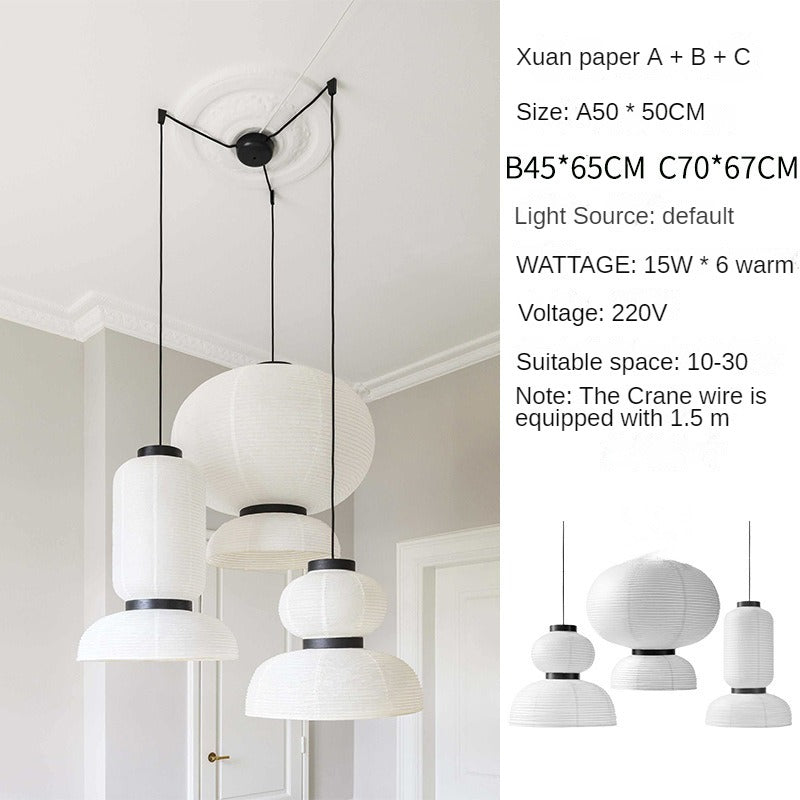 HEIKESZ Japanese-Style Xuan Paper Chandelier Nordic Simple Modern Living Room Study Chinese Style Lamp