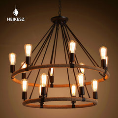 HEIKESZ American Country Double Layer Rope Ceiling Lamp Nordic Cafe Creative Lamps Retro Bedroom Chandelier american style retro outdoor indoor retro bedroom lamp american-style Industrial wind