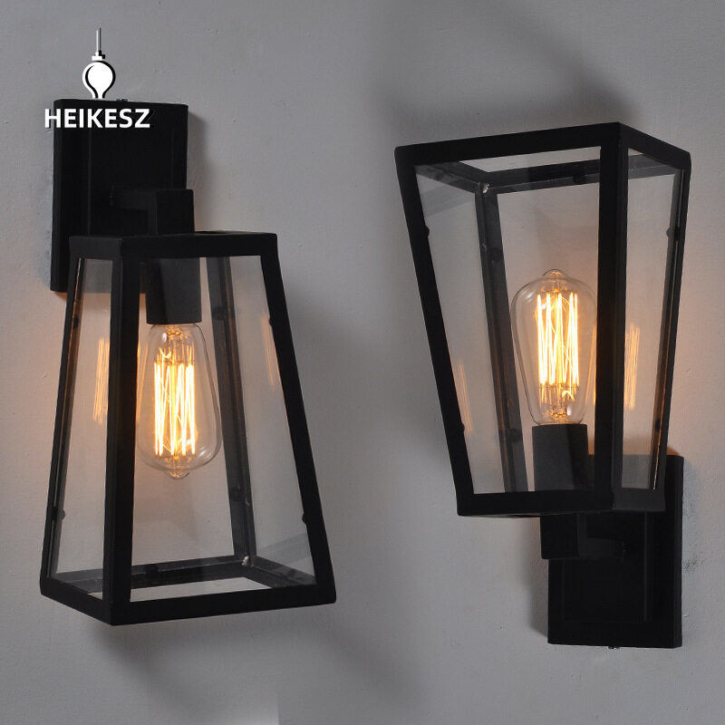 HEIKESZ American Country Retro Restaurant Bar Counter Aisle Wall Lamp Iron Glass Box Decoration Wall Lamp american style retro outdoor indoor retro bedroom lamp american-style Industrial wind