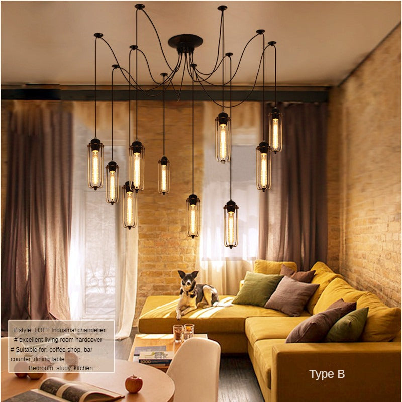 HEIKESZ LOFT Industrial Style Iron Cage Pendant Lamp Living Room Dining Room Coffee Shop Vintage Clothing Store Bar Bar Internet Bar Restaurant Decoration Lamp LED Light for Bedroom Night Aesthetic Room Lamp