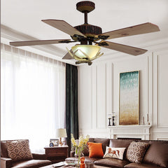 HEIKESZ Vintage American Ceiling Fan Light with Wood Blades Energy Saving Silent Motor Nordic Style for Living Room Dining Room Home Decor