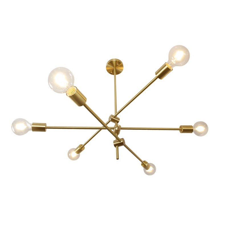 HEIKESZ Nordic Style Living Room Lamp Amazon Cross-Border American Golden Creative Dining Room Bedroom Study Led Wrought Iron Rod-Type Chandelier LED Light for Bedroom Night Aesthetic Room Lamp