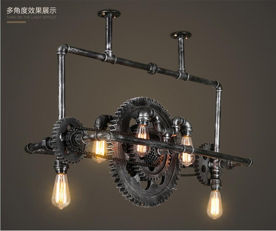 HEIKESZ Industrial Vintage Iron Pipe Ceiling Light for Cafe Restaurant Bar KTV Creative Retro Gear Pendant Lamp