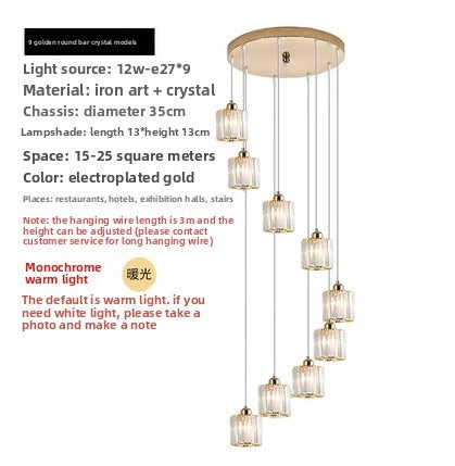 HEIKESZ Personalized rotating staircase chandelier modern minimalist creative duplex floor living room Nordic villa staircase crystal chandelier lamp lighting fixtures for celling lighting