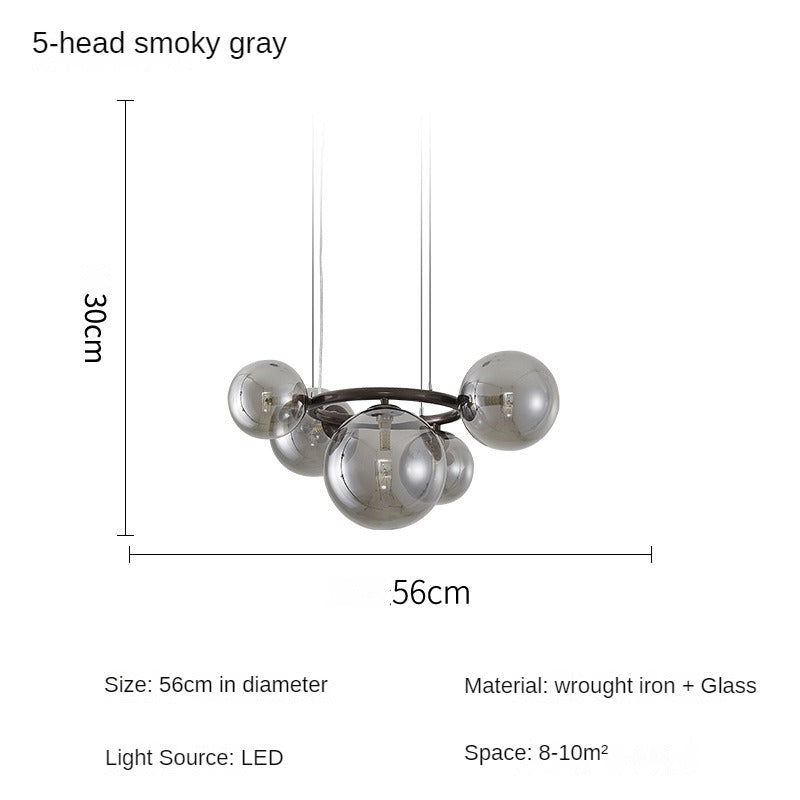 HEIKESZ Nordic Chandelier Lamp in the Living Room Modern Magic Bean Glass Ball Master Bedroom Dining Room Chandelier Smoky Gray Second Bedroom Study New Lamp