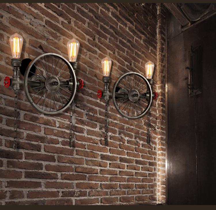 HEIKESZ LOFT Industrial Wind Wheel Wall Light Guest Restaurant and Cafe Bar Counter Creative American Retro Iron Art Decorative Wall Lamp LED Light for Bedroom Night Aesthetic Room Lamp